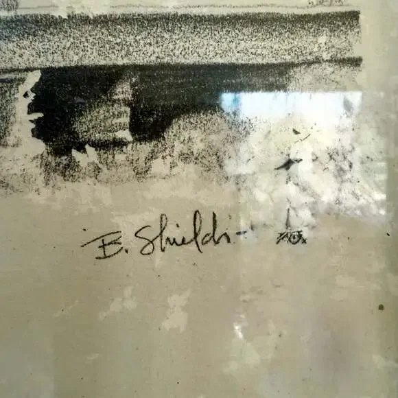Vintage Bonnie Shields Framed Print Pencil Sketch Country Double signed!!